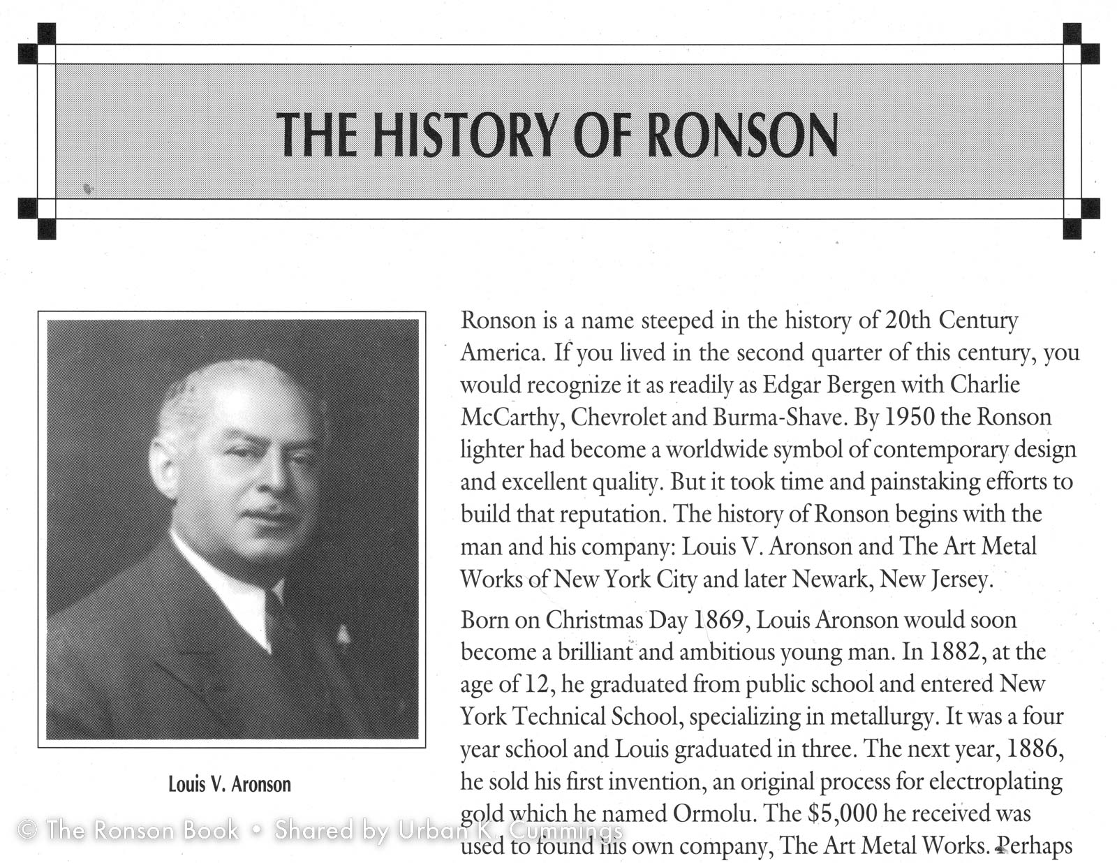The History Of Ronson : by Urban Cummings